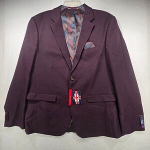 Soul of London Mens Slim Fit 7" Drop Blazer Burgundy Purple 48R SOSU202108